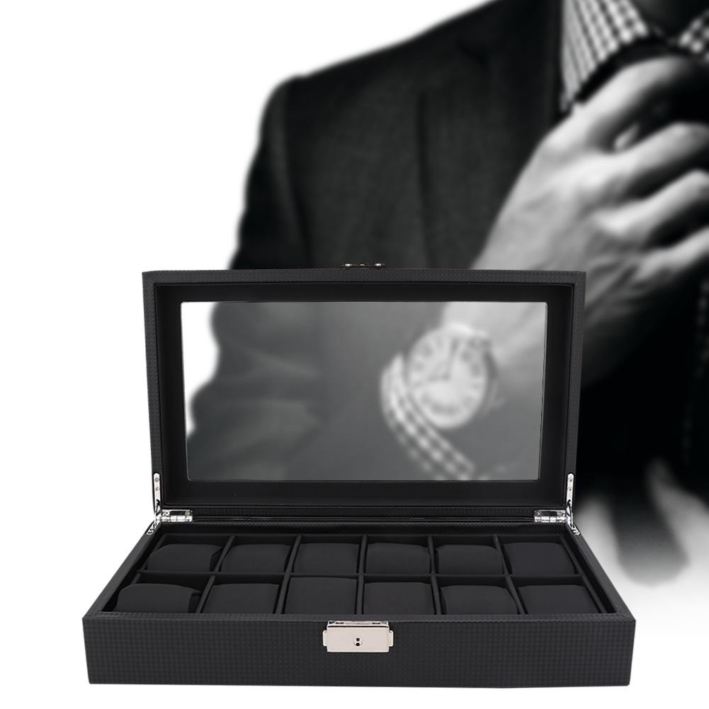 Pudełko na 12 zegarków skórzane etui ekspozycyjne organizer wysokiej jakości przechowywanie biżuterii czarne