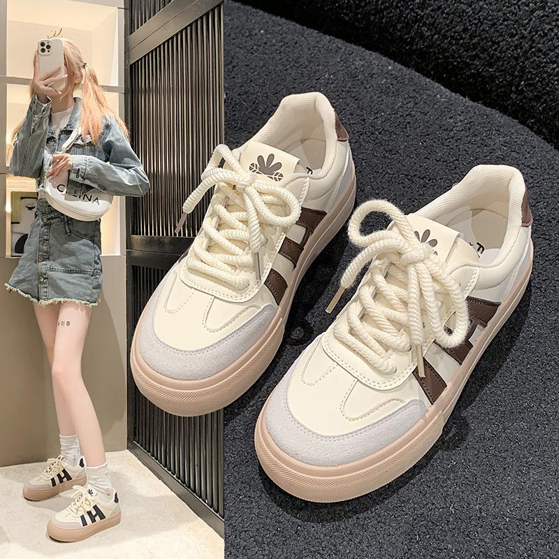 thick-soled German training shoes, spring and autumn white shoes for women's  new student versatile casual lace-up popular sports board shoes