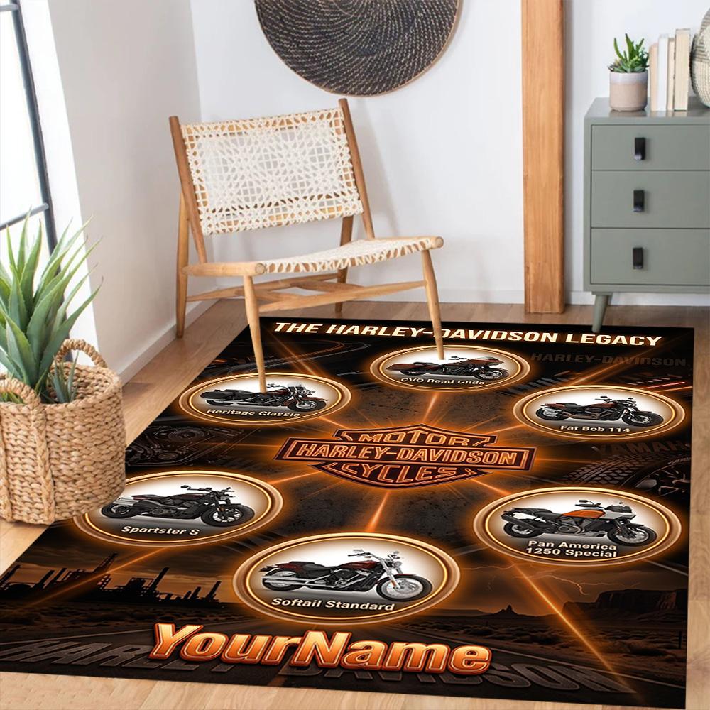 Harley-davidson Motorcycles Customize Your Name Floor Rug Office Rug Design for Outdoor Dormitory Balcony Playrooms Anti-slip Rug Office home decor