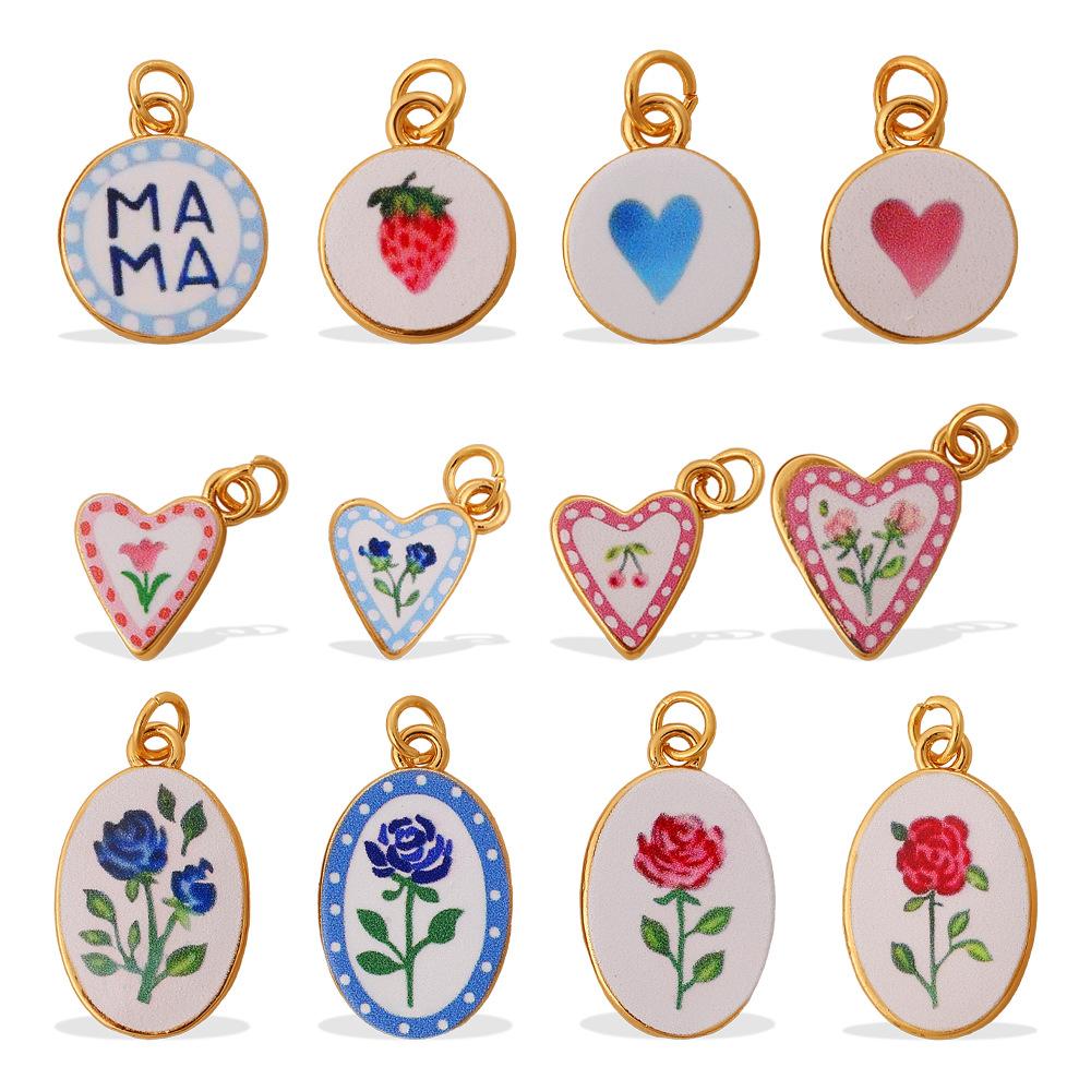 Fashion Enamel Round Brand Pendant Mama Strawberry Love Shape Exquisite Small Pendant