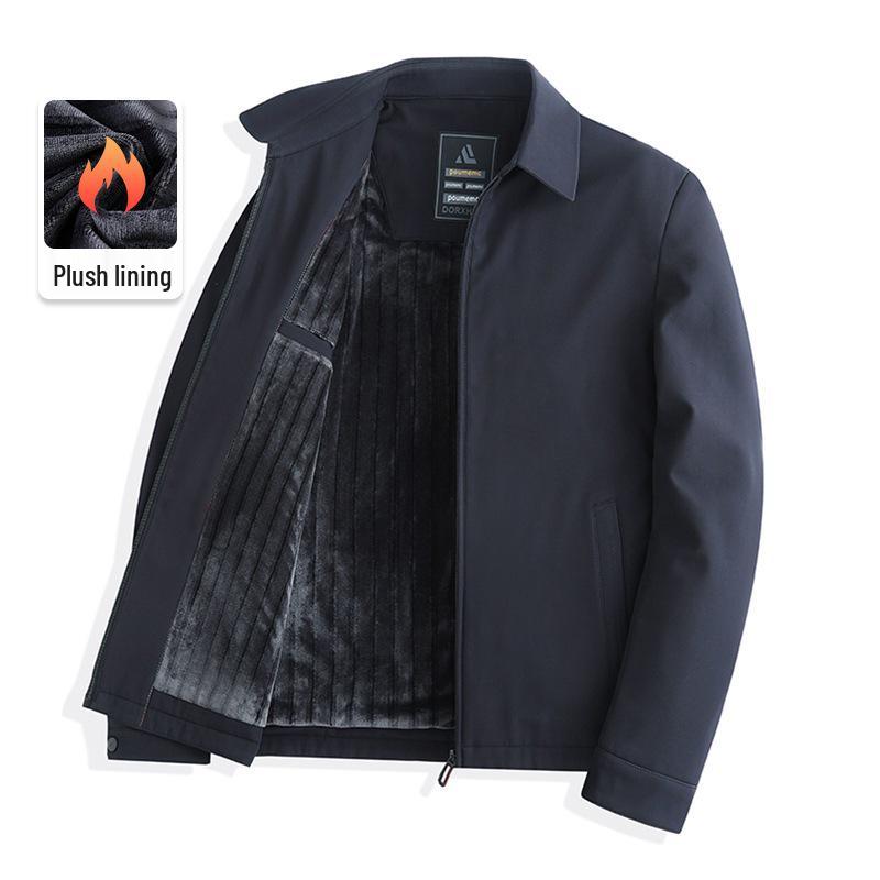 Men's Plus Velvet Thickened Cotton Jacket for Autumn/Winter – Warm Lapel Coat for Middle-Aged and Elderly