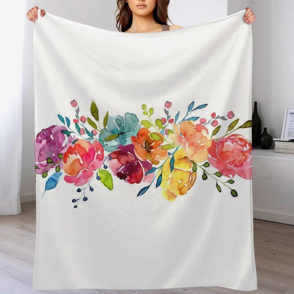Bright Flowers Summer Watercolor Peonies Throw Blanket Warm Comfortable Blanket Gift for Parents Friends