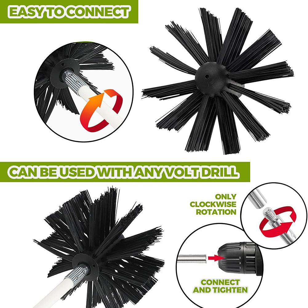 Chimney Brush Set with Long Handle Rods Flue Sweeping Brush 100/150mm Brush Head Air Duct Cleaning Tool for Chimney Dryer Pipe
