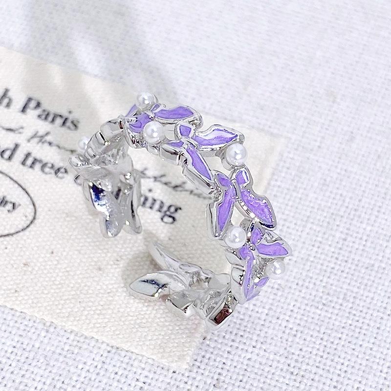 Exquisite Fairy Sweet Enamel Oil Butterfly Series Open Ring Stacked With Female French Light Luxury High-End Ring