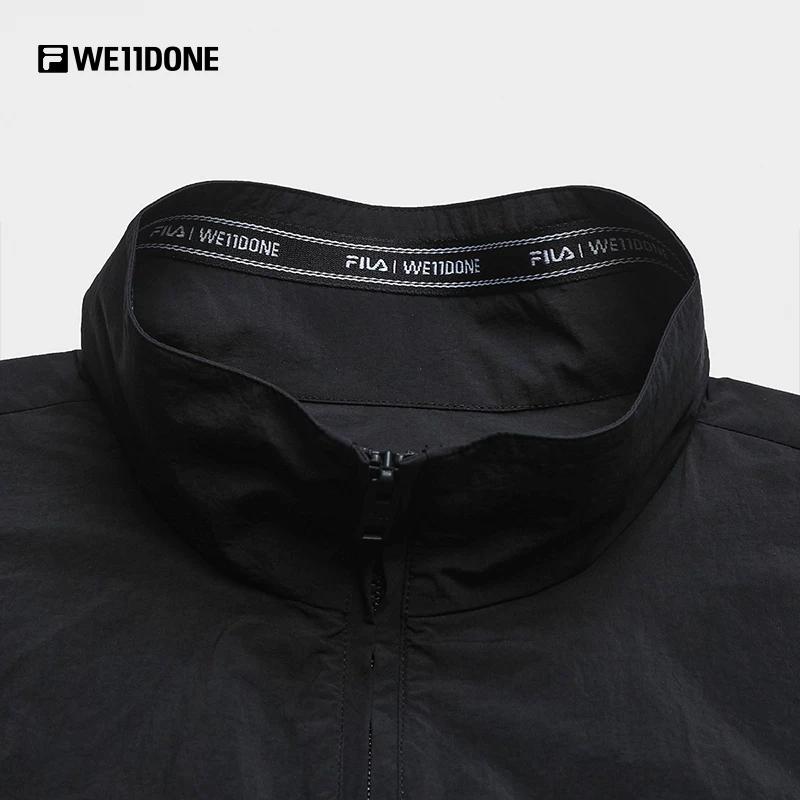 Men's FILA X WE11DONE Jackets Unisex Blue Ink Black Stand Collar Moderate Straight Fit