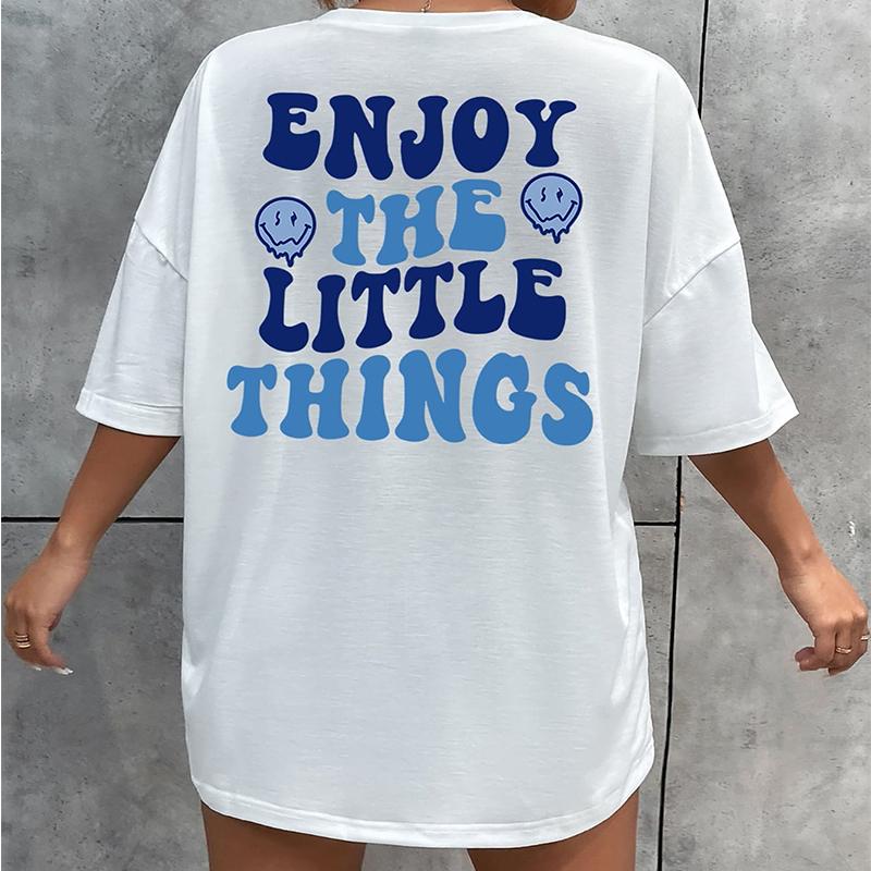 Užijte si maličkosti Slogan Dopis Tištěný Dámská trička Oversize Volné oblečení Výstřih do O Prodyšná Bavlna Krátké rukávy