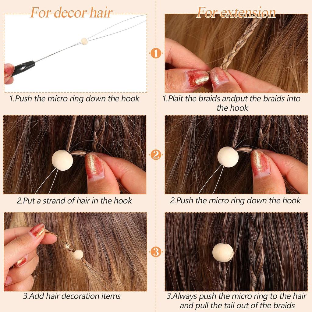 100 Pieces Hair Extension Tools and Bead Device Tool for Hair or Feather Extensions Supplies,DIY Wig Hook Tool Loop Tools