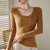 Damen U-Ausschnitt Langarm Figurbetont Einfarbig Lässig Basic Langarmshirt