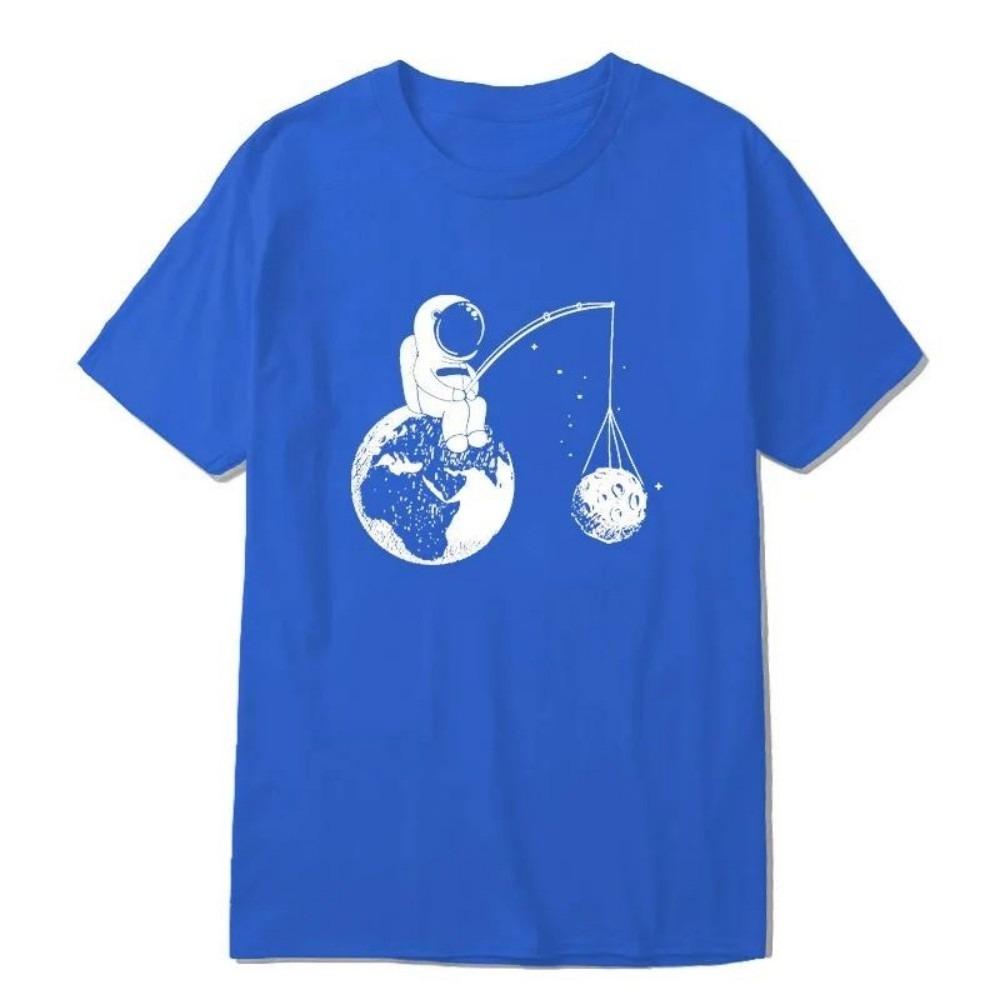 Summer Unisexs Polyester Comfortable Breathable Round Neck Tshirt Loose And Fun Design Astronaut Print Outdoor Cool Casual Top