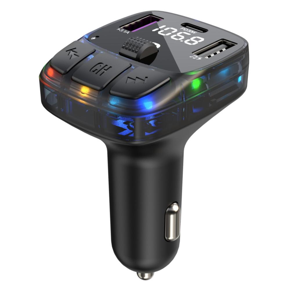 

C57 Colorful Light Car Bluetooth-compatible Adapter Hands-free Call MP3 Player FM Transmitter PD Type-C+Dual USB Car Charger Type A