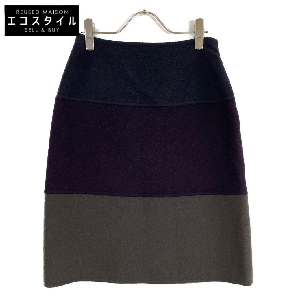 loro piana Navy X Purple X Khaki Cashmere 100% Skirt Skirt 42 Navy X purpleUsed