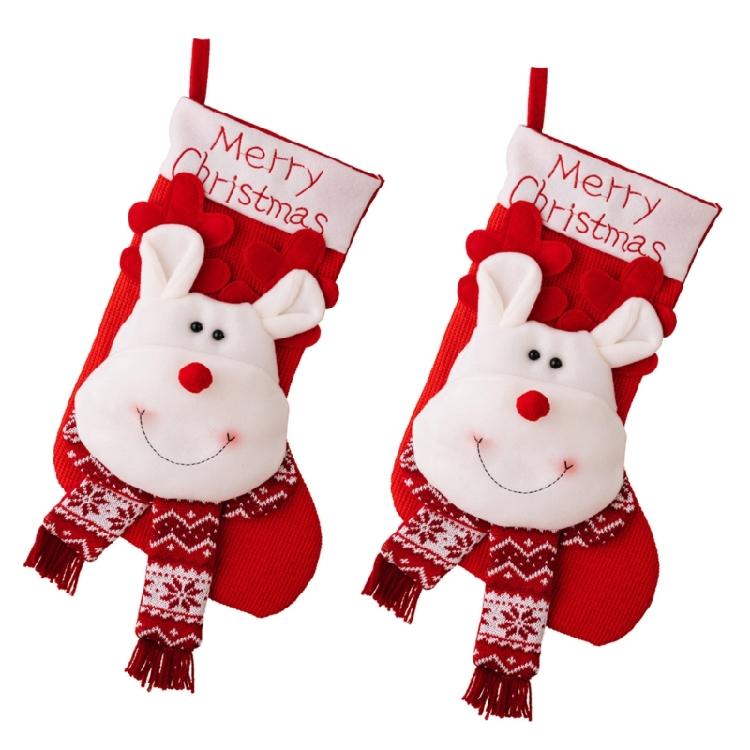 Set of 2 Christmas Stocking for Fireplaces Decoration Stylish Knitted Gifts Bag Santa/Snowman/Elk Hanging Ornament