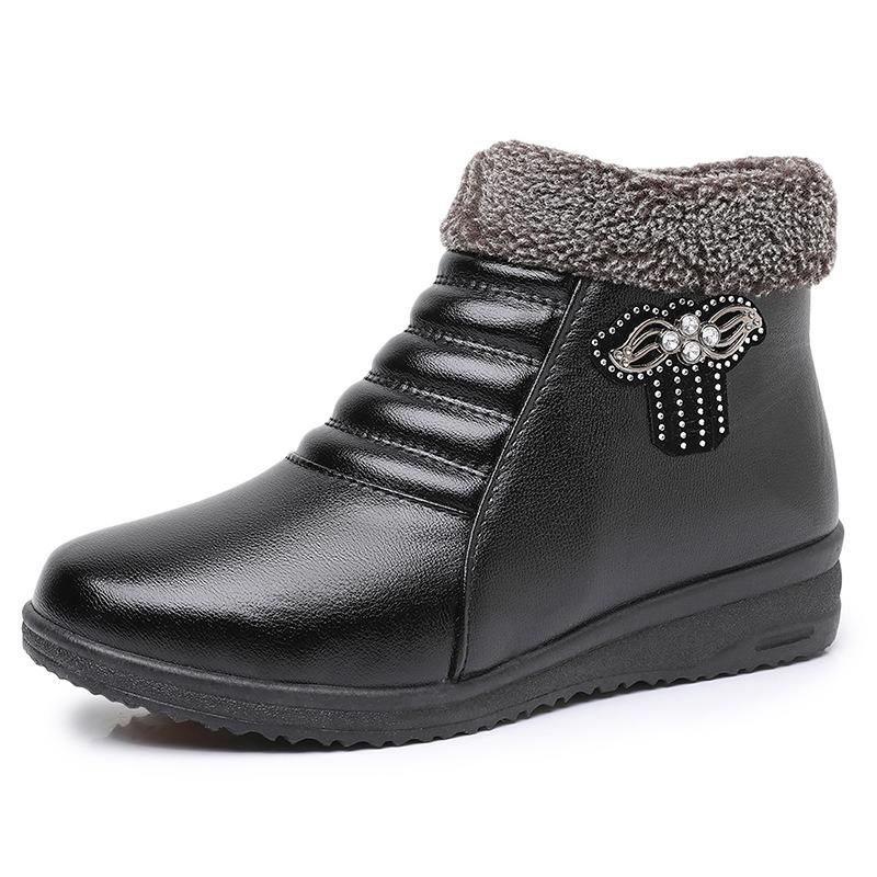 Old Beijing shoes cotton shoes winter soft sole non-slip middle and old women's shoes velvet warm snow boots elderly leather shoes