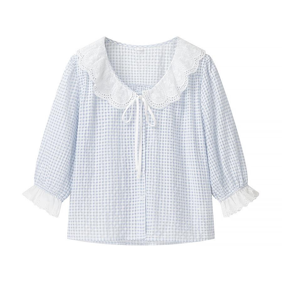Spring 2025 Women's Fashion: European & American Style Peter Pan Collar Embroidered Shirt