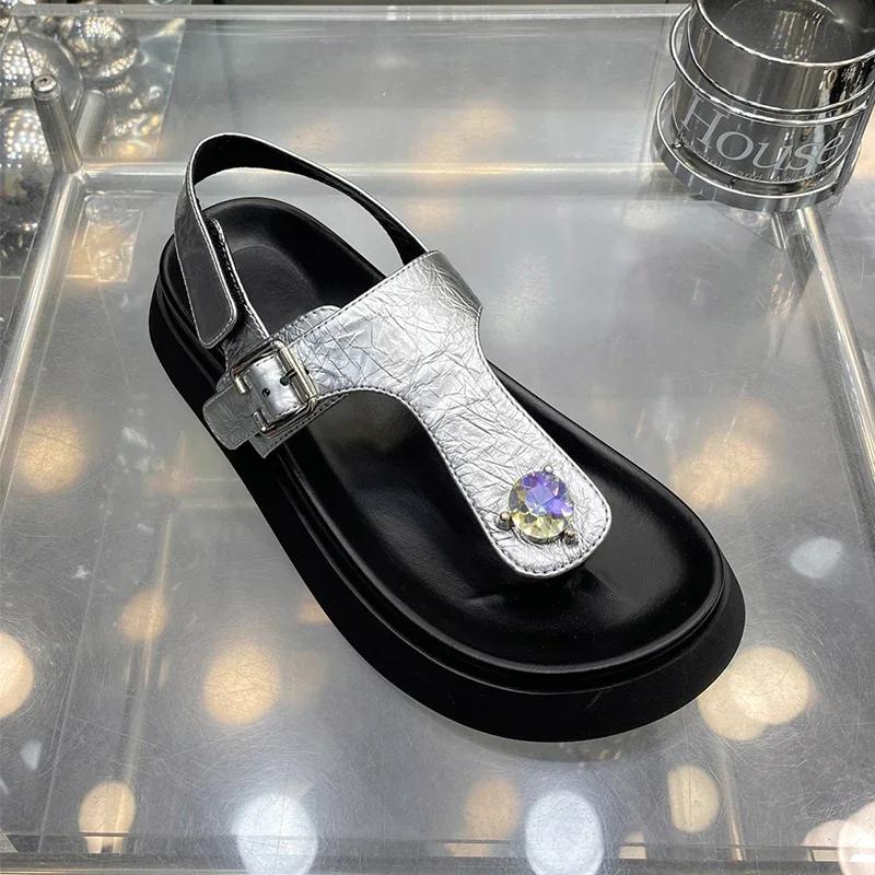

Flats Platform Women s Sandals Crystal Clip Toe Sport Shoes Woman Summer 2025 Walking Slippers Casual Cozy Slides Femme Zapatos 35