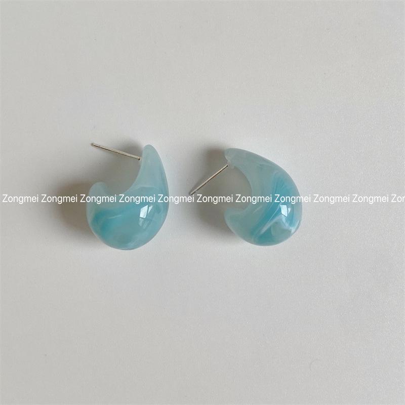 Elegant Blue Water Drop Dangle Earrings: Artistic Hoop and Stud Design, Simple and Niche Style for Women