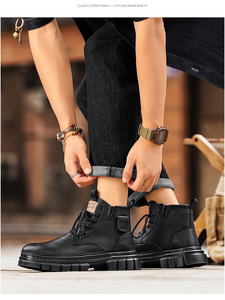 Men's Retro Lace-Up Microfiber Leather Martin Boots – Thick Sole Round Toe for Autumn/Winter Outdoor Hiking & Motorcycle Wear