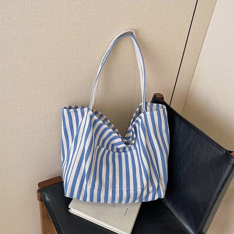 Striped large capacity canvas tote bag women's shoulder bag