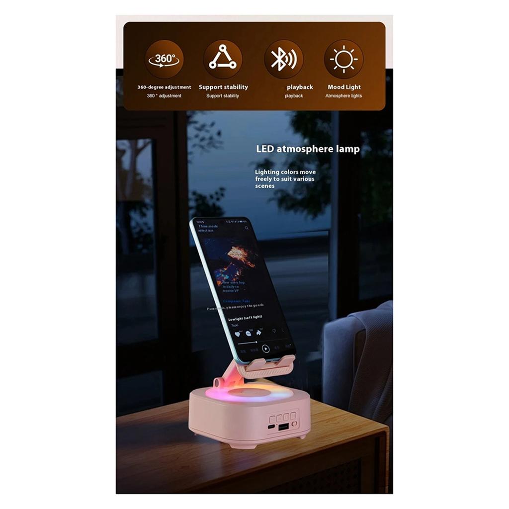 +New Bluetooth Speaker Phone Stand Voice Charging Bank LED Color Music Box Desktop Speakers Pink