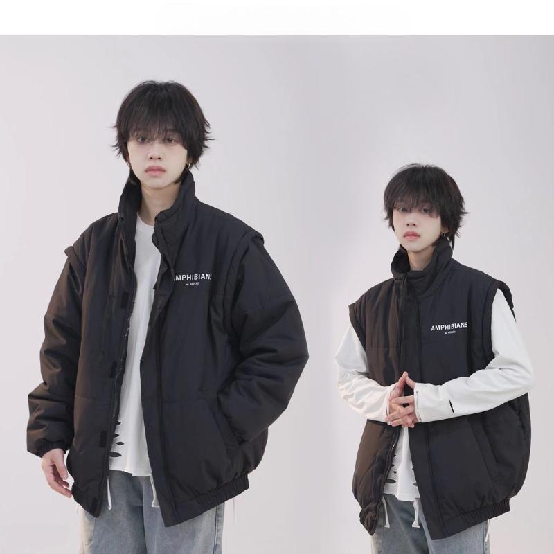 

Updated Style Two-wear Removable Korean Style Comfortable Vest and Cotton Coat for Men and Women Thickened Cotton Coat XL чорний