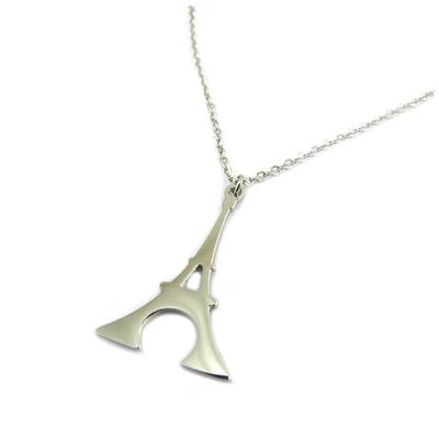 [P7904] - Silver 'Eiffel Tower' Steel Designer Necklace - 22x15 Mm