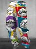 Autumn/Winter 3D Printed Colorful Alien Skull Graffiti Men's Fleece-Lined Thick Long Trousers - Warm Low Crotch Street Jogging Pants
