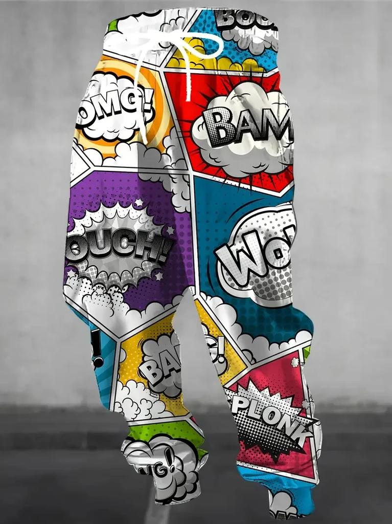 Autumn/Winter 3D Printed Colorful Alien Skull Graffiti Men's Fleece-Lined Thick Long Trousers - Warm Low Crotch Street Jogging Pants