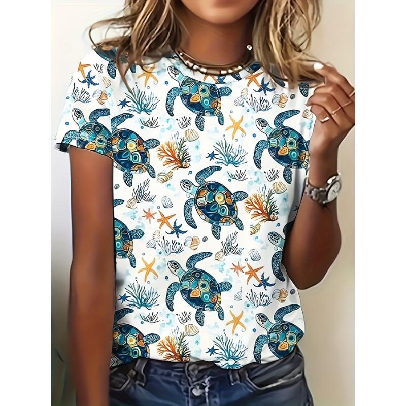 Round Neck Women's T-shirt Fashion 3D Hawaiian Parrot Bird Print Short Sleeve T-shirt Cartoon Casual Top