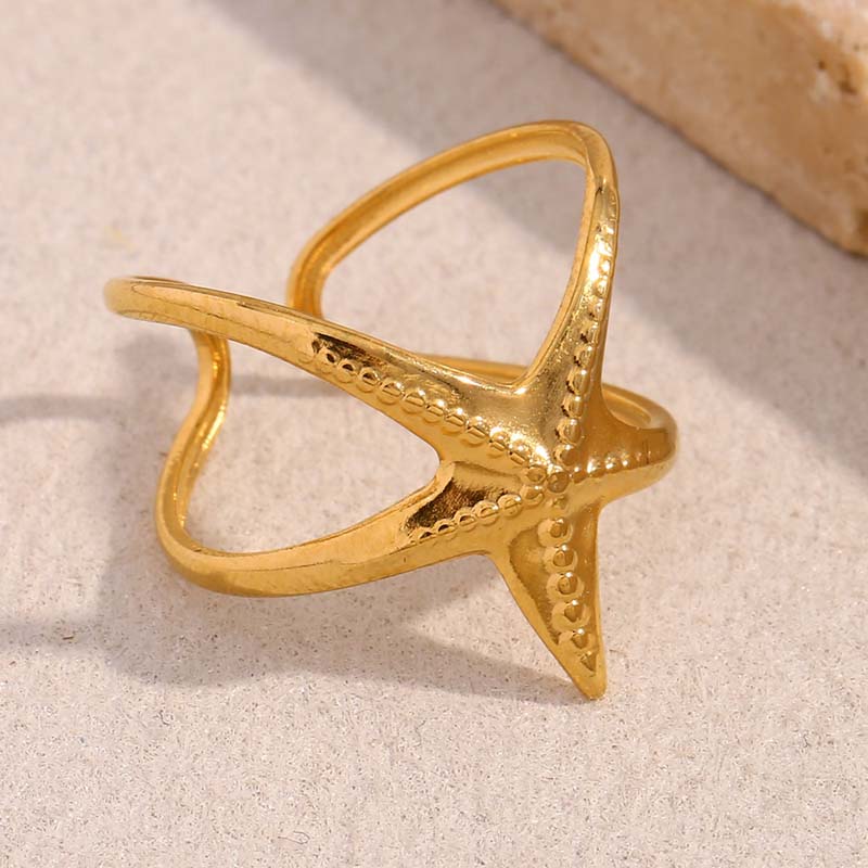 Stainless Steel Gold Color Starfish Open Rings Fashion Metal Hollow Star Adjustable Finger Ring Waterproof Jewelry Gift 2026