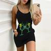 Summer New Clover Pattern Print Sleeveless Bodycon Dress with Pockets Sexy Slim Fit Elegant Party Dress