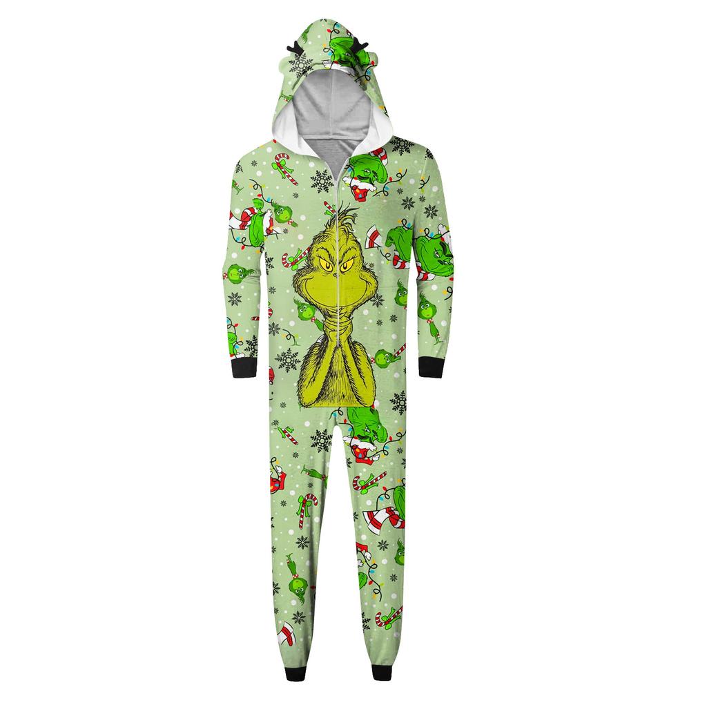 Passendes Familien-Overall-Set mit Weihnachtsdruck, Kapuze und langen Ärmeln sowie Reißverschluss