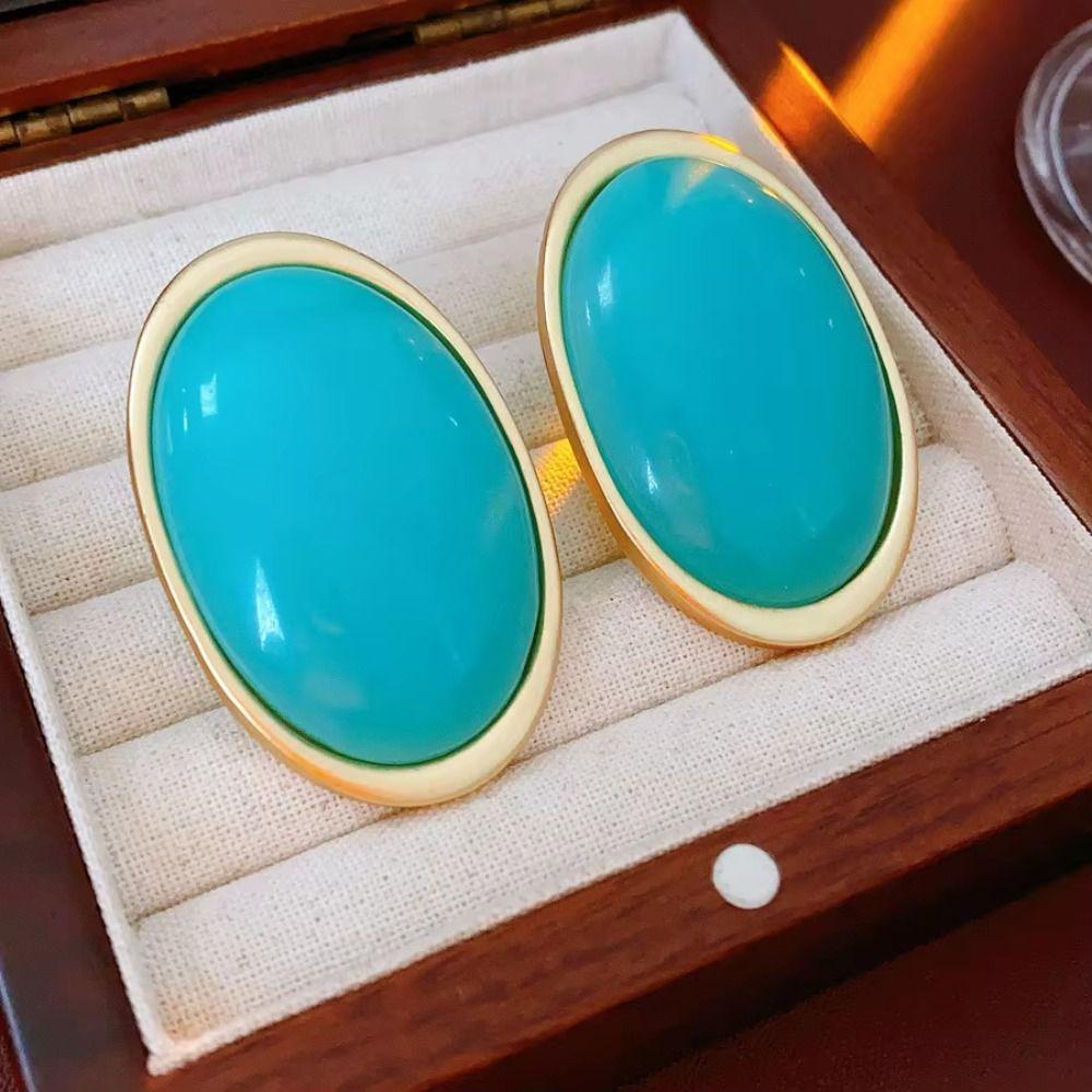 Ellipse Design Resin Stud Earrings Matte Metal Oval Earrings Party Jewelry  Women Jewelry