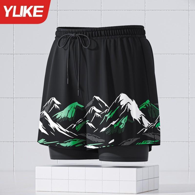 Mens Double-Layered Board Shorts Swim Trunks Beach Swimming Surfing Quick-Dry Anti-Chafe Athletic Swimwear