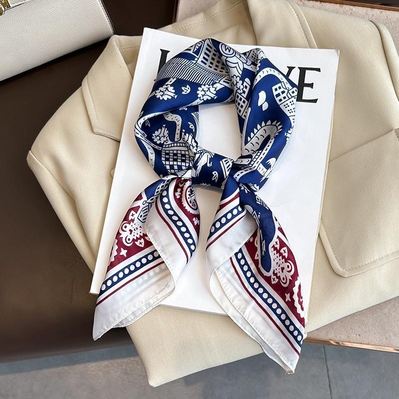 70x70cm Lightweight Silk-Look Square Scarf Women French Chic Hair Band Office Accessory Viscose 96%