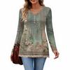 Women's Casual Fashion V-Neck Button Retro Floral Print Long Sleeve Top