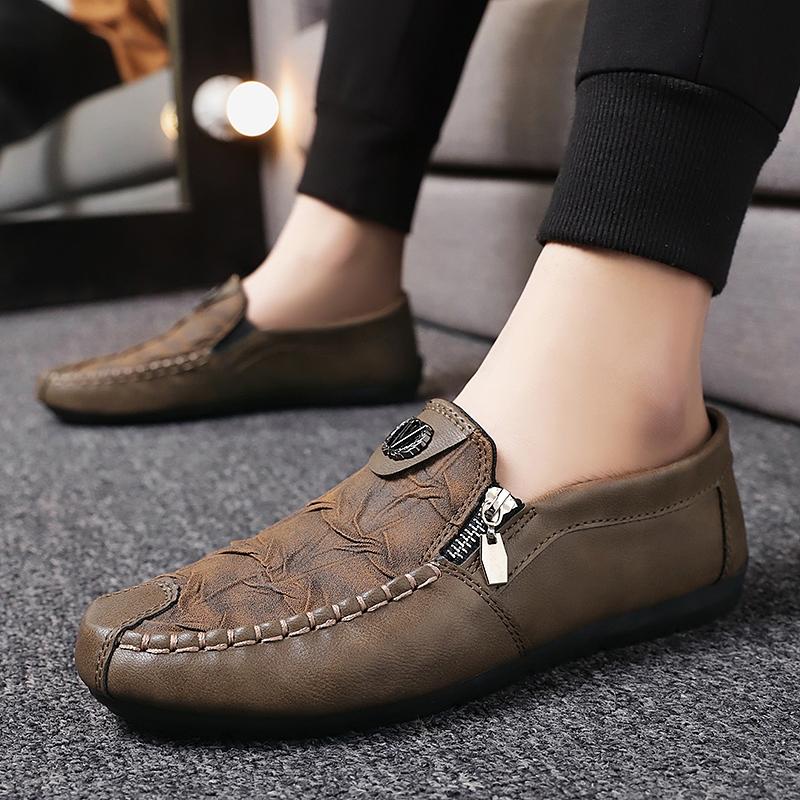 

Men s Casual Shoes Loafers Moccasins Slip On Man Flats Comfortable Male Driving Leather Shoes Chaussure Homme Cuir 39 коричневый