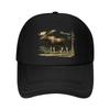Moose Forest Print Lightweight AllSeason Outdoor Hat with GoldenToned Moose Antlers Design Mesh Baseball Cap