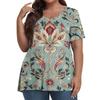 Women's Fashion Casual V-Neck Pullover Short Sleeve Large Size Vintage Printed Top