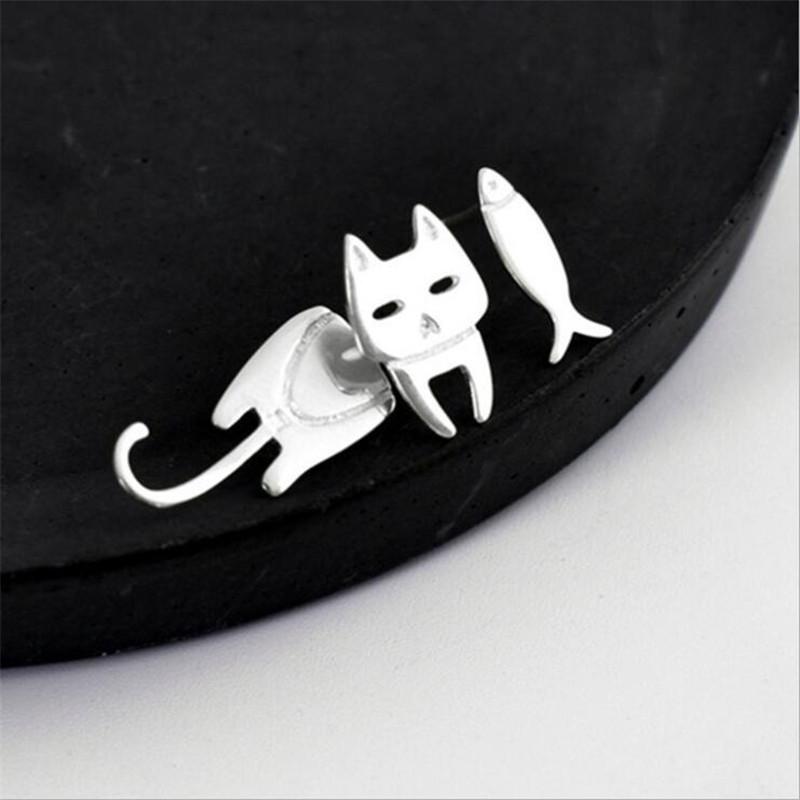 Korean Asymmetrical Catfish & Kitten Stud Earrings for Women