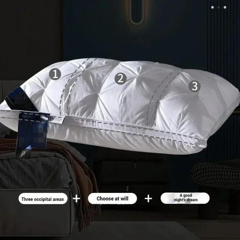 1PC Luxury White Goose Down Pillows Down-proof King Queen 100% Cotton Bedding 3D Style Rectangle Pillow for You Lover Gift