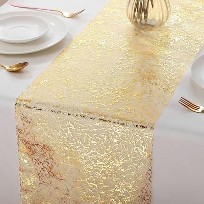Eleganter Tischläufer aus Goldfoliennetz – perfekt für Hochzeiten, Partys und Festivals – strapazierfähiges Polyester, rechteckig