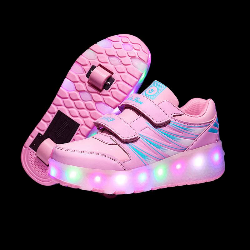 Kids Dual-Wheel LED Luminous Roller Shoes 27