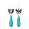 Chinese-Style Vintage Drop Earrings: Classical Enamel, Electroplated Thai Silver with Imitation Turquoise Teardrop.