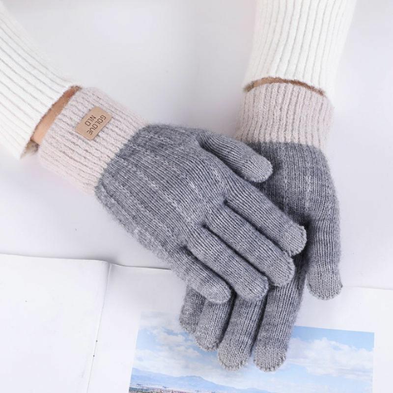 Warm gloves women's autumn and winter camel wool knitted outdoor antifreeze velvet thickened cute