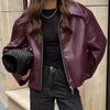 Chaqueta de Cuero Estilo Motociclista Otoño e Invierno Nueva Chaqueta Holgada Chaqueta de Cuero de Moda Abrigo Nuevo para Mujer