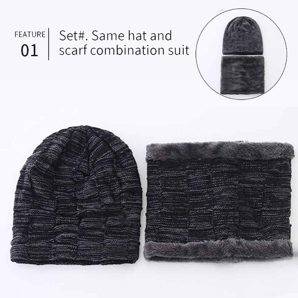 Getinfit Knitted Cap Comfortable Warm Adding Fleece Versatile Pullover Cap Scarf Set Thickened Woolen Cap Male Outdoor Walk Men