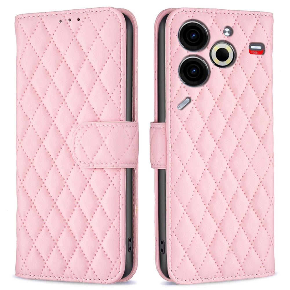 

For TECNO Pova 6 Neo Case Rhombus PU Leather Wallet Cover Pink