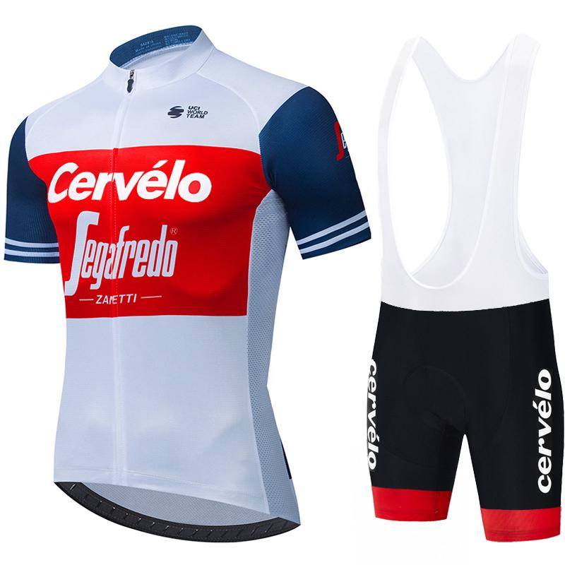 Cervélo Men Cycling Jersey Bib Shorts Set Road Bicycle Racing Apparel Lightweight Fabric Quick Dry Breathable Summer Sport Gear