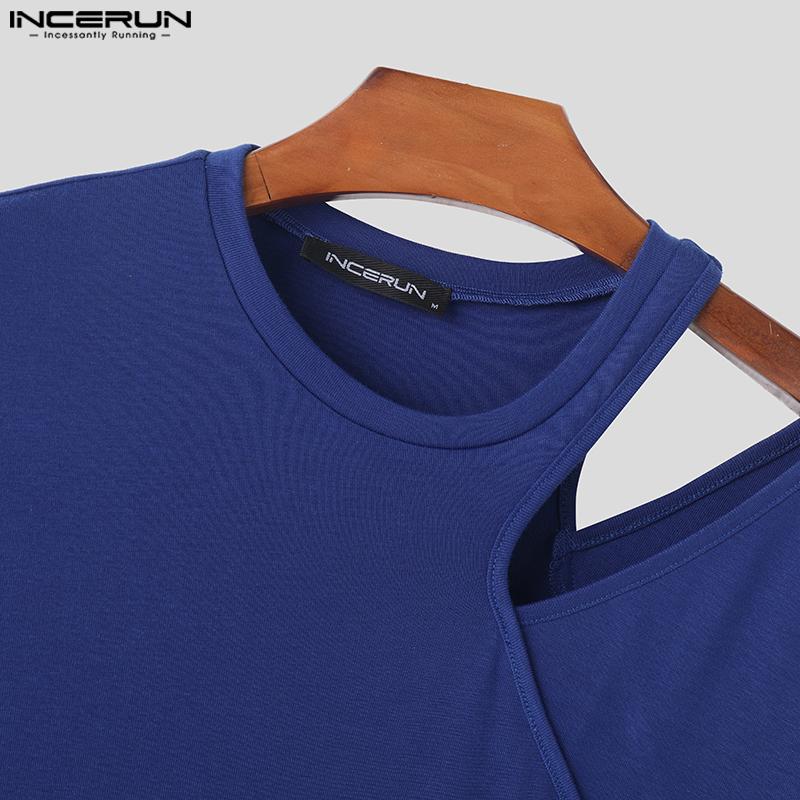 INCERUN Men Spring Long Sleeve Cutout Basics Casual Tops Undershirts