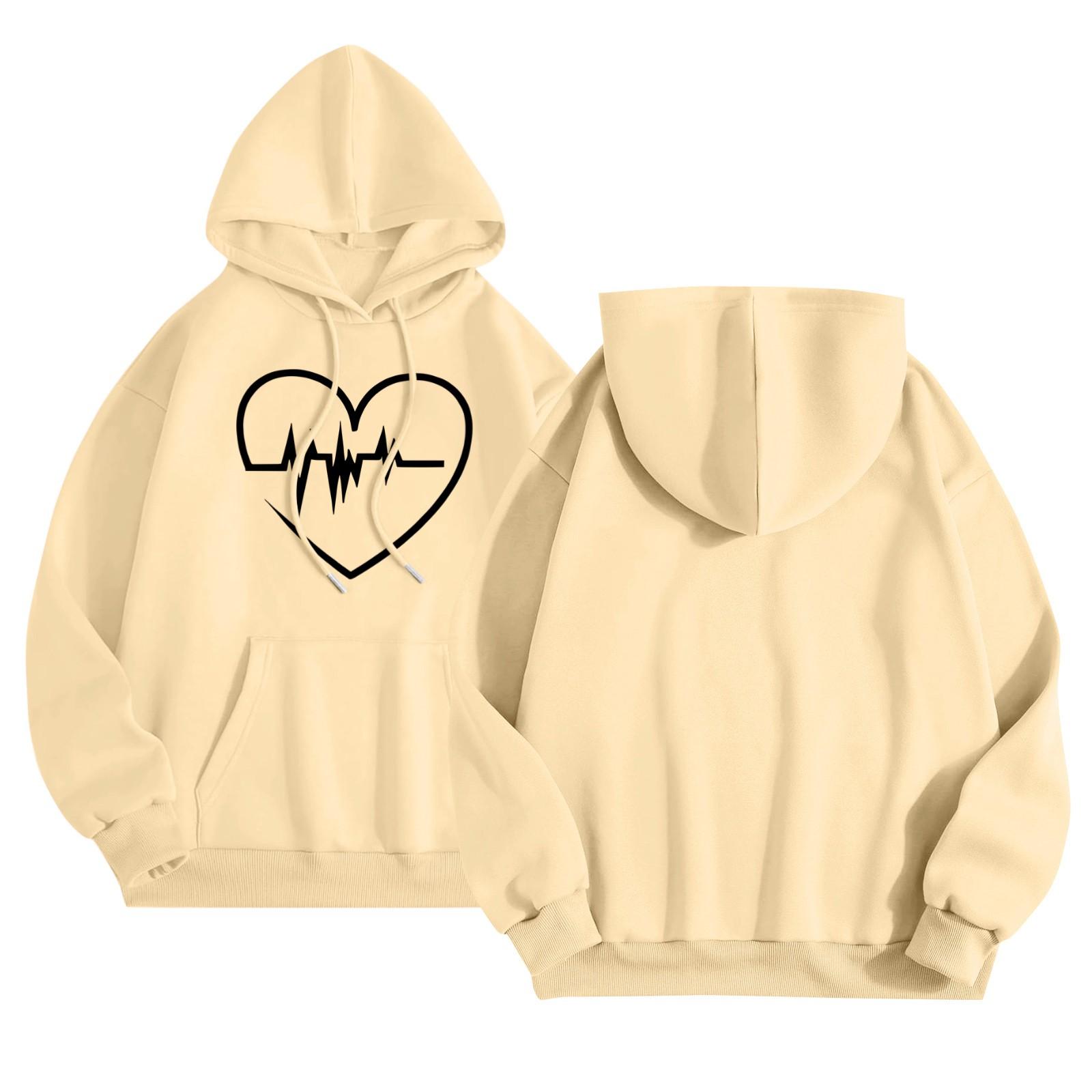 

Женский повседневный комфортный плюшевый свитер с длинным рукавом и свободным воротом с капюшоном и принтом Heart Beat XL жёлтый